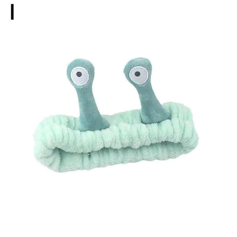 Cartoon Big Eye Snail Headband for Washing Face Cute Elastic Snail Makeup Hair Band Soft Coral Fleece Hairbands for Women Girls