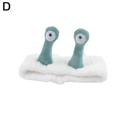 Cartoon Big Eye Snail Headband for Washing Face Cute Elastic Snail Makeup Hair Band Soft Coral Fleece Hairbands for Women Girls