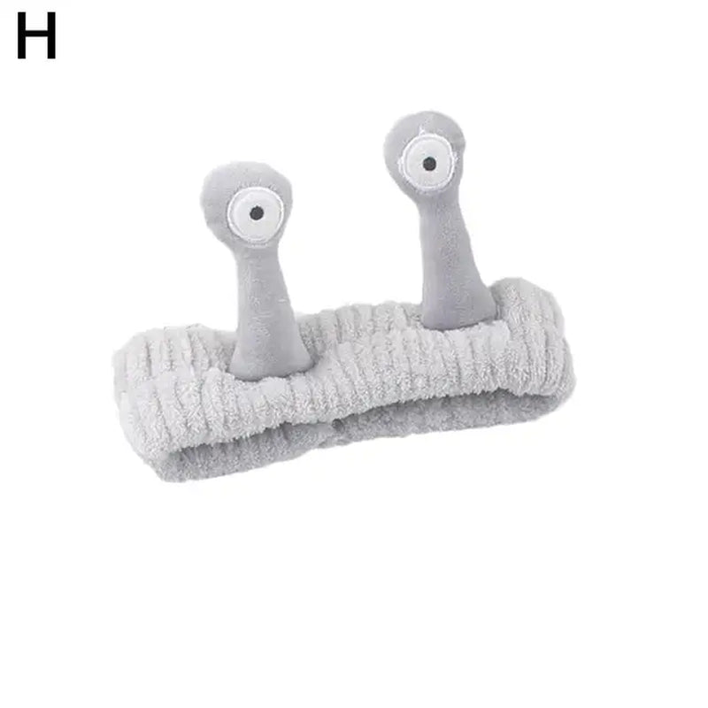 Cartoon Big Eye Snail Headband for Washing Face Cute Elastic Snail Makeup Hair Band Soft Coral Fleece Hairbands for Women Girls