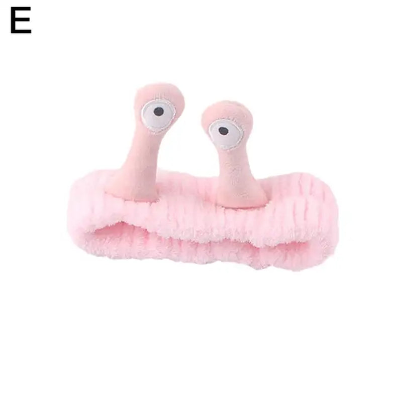 Cartoon Big Eye Snail Headband for Washing Face Cute Elastic Snail Makeup Hair Band Soft Coral Fleece Hairbands for Women Girls