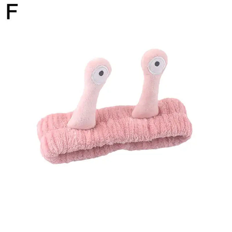 Cartoon Big Eye Snail Headband for Washing Face Cute Elastic Snail Makeup Hair Band Soft Coral Fleece Hairbands for Women Girls