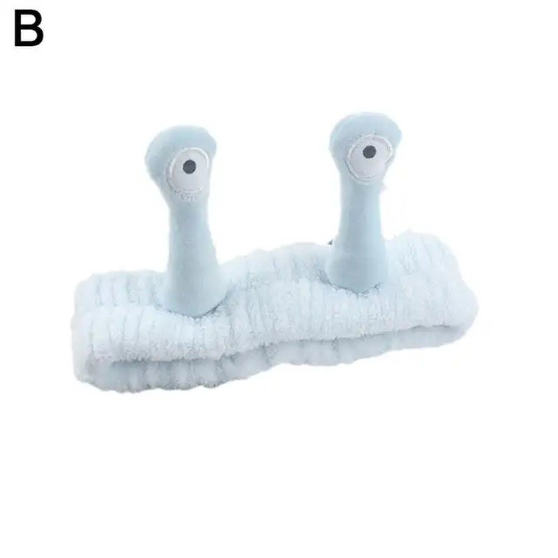 Cartoon Big Eye Snail Headband for Washing Face Cute Elastic Snail Makeup Hair Band Soft Coral Fleece Hairbands for Women Girls